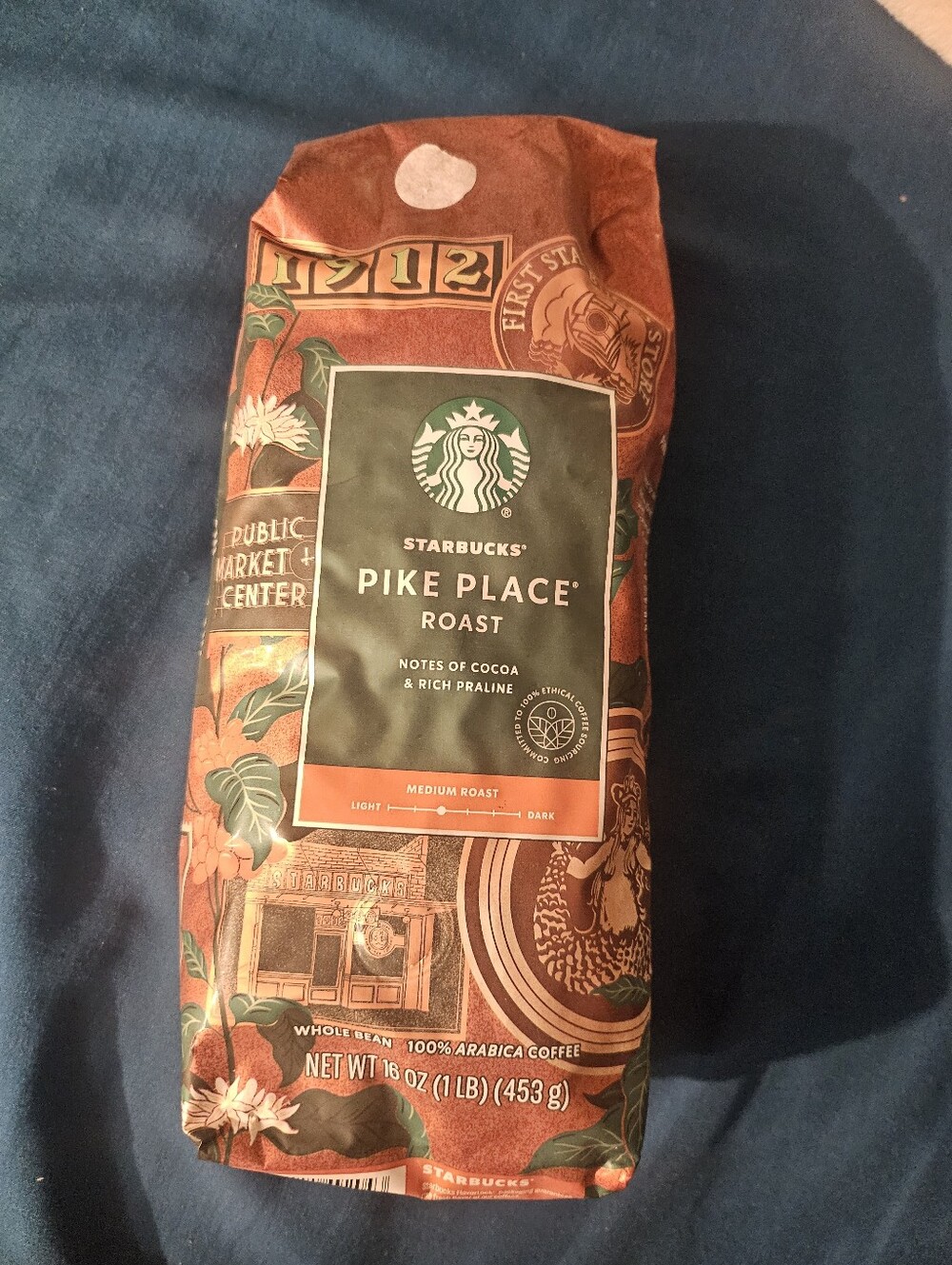 Starbucks Pike Place Whole Bean Coffee, 1lb/16oz, Medium Roast (Exp.oct-7-26)